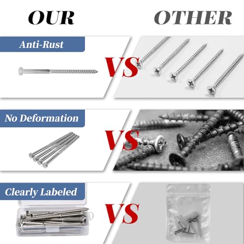 3/8-16x6 Inch Hex Head Lag Bolts, 304 Stainless Steel Wood Screws, 20PCS 3/8" x 6"
