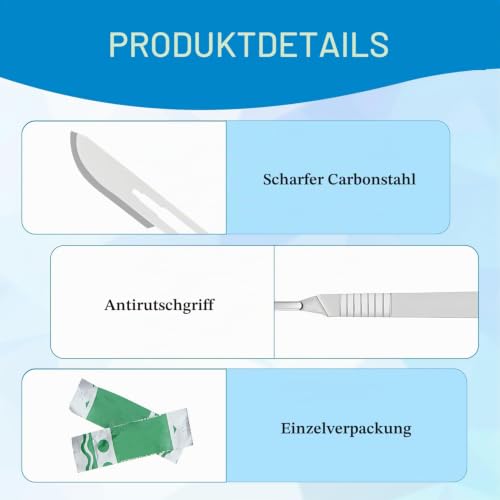 20 Scalpel Blades Disposable Scalpel Blades Replacement Blades No. 10 | Packed with 1, for cutting pedicures, craft modelling cutting materials, and leather, 20 pieces, individually packaged