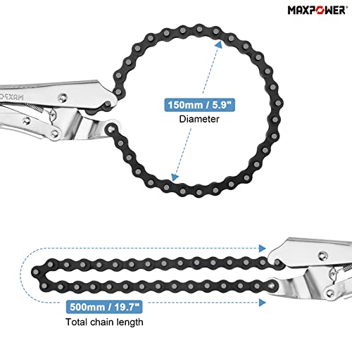 MAXPOWER 9-Inch Locking Chain Clamp with 19.7-Inch Chain, 2 Pack 19.7" Chian