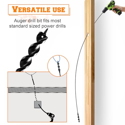 Lasnten 2 Pcs Flexible Drill Bit for Wire Pulling, 54" x 3/4" x 1/4" Long Auger Drill Bits with Fish Eye Hole and Screw Point, 3-Flat Anti-Slip Shank Flex Bit for Wood Through Walls Ceilings Sidewalk 54 x 3/4 x 1/4 Inch