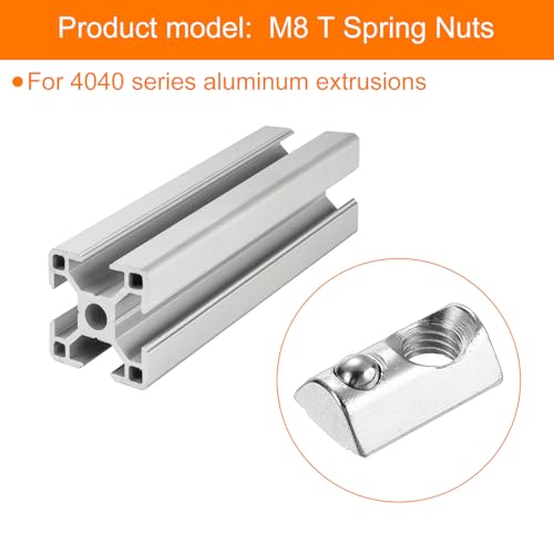 uxcell 100Pcs M8 T Spring Nut Fastener Carbon Steel Nickel Plated Half Round Roll in Spring T Slot Nut for T-Slot Aluminum Profile 3D Printer, CNC Router 4040 Series M8-1.25x23x13.8x8.8mm 100