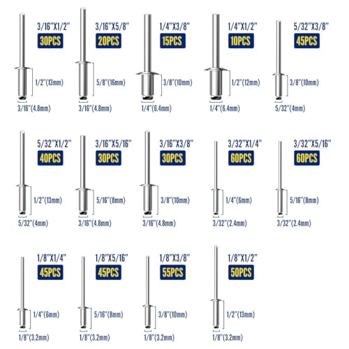 Canitu 890pcs Pop Rivets Assortment Kit, 18 Sizes, Aluminum & Stainless Steel Backup Washers, Blind Rivets with Storage Case for Sheet Metal, Automotive & Railway (Silver) Silver