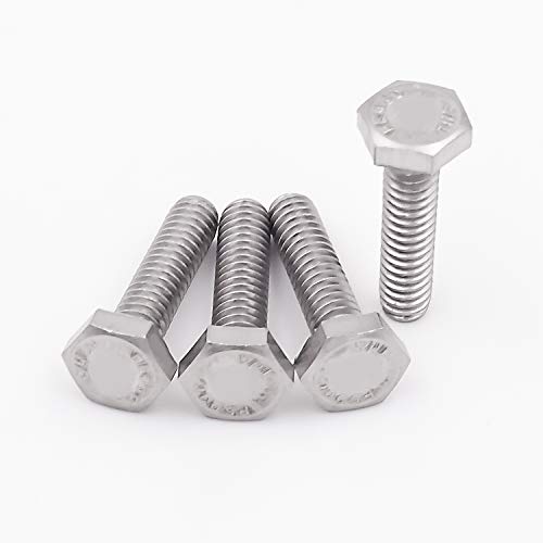 KINJOEK 100 Pieces 1/4-20 x 1-1/2 Inch Stainless Steel Hex Bolts, Hex Head Cap Screw Bolts, 18-8 304 S/S Fully Threaded Hexagon Bolts Fastener