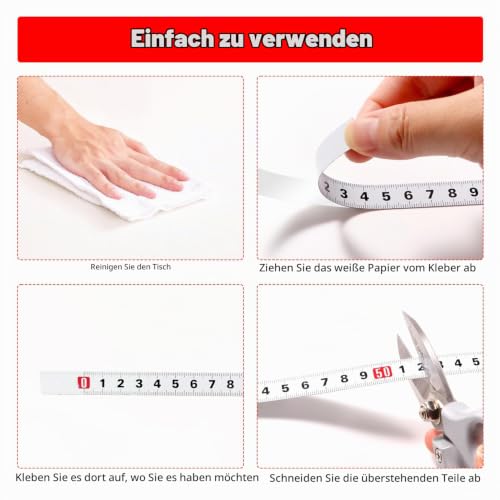 YIXISI 2 x 2 m self-adhesive tape measure, metric for gluing, left to right, for T-rail milling cutter, table saw, woodworking tool, white 2m - From left to right - 2 pieces