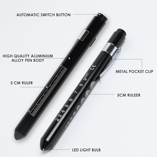 Pupil Light Medicine, Diagnostic Light, Reusable LED Pen Lamp with Pocket Clip, Nurse Emergency Service Accessories, LED Pen Lamp for Nurses Students Doctors Pack of 2