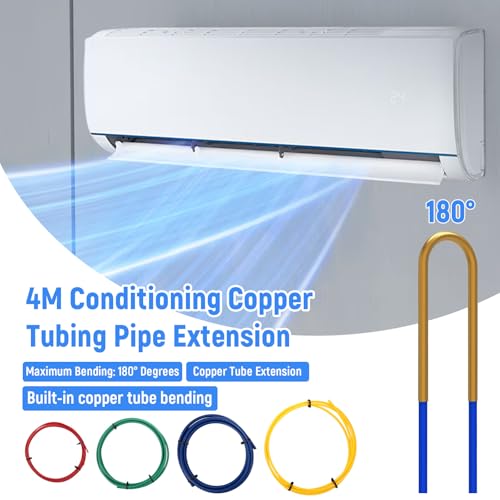 4 Pcs 4M Conditioning Copper Tubing Pipe Extension Kit, 1/4" 1/2" 3/8" 5/8" Built-in Copper Tube Bending Strip Air Conditioning Pipe Bender Kit for Air Conditioning Systems