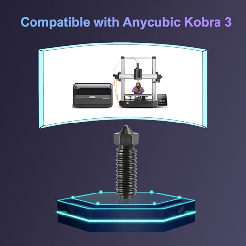 6PCS 0.4mm Hardened Steel Volcano Nozzles for Anycubic Kobra 3 V2/Kobra 3/Kobra 3 Combo/Kobra S1/Kobra S1 Combo, Extruder Hotend Nozzle Kit with Cleaning Needle, Tweezers and Wrench Kobra 3 Hardened Steel Nozzle