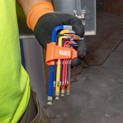 Klein Tools CBLS19 Long Ball-End Hex Key Wrench Set, SAE and Metric, L-Style, Color-Coded Powder-Coat, 3/32 to 3/8-Inch and 1.5 to 10 mm, 19-Piece SAE & Metric (L-Style)