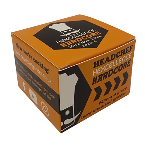 Headchef Hardcore Hexellence Ceramic Non-Stick Coated Metal Herb Grinder, 4 Piece, 62mm (Black)