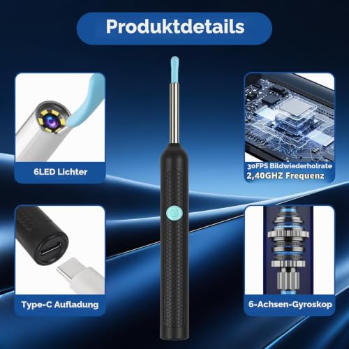 Ear Wax Remover Otoscope, 1920P HD WiFi Ear Cleaner (Black) Black