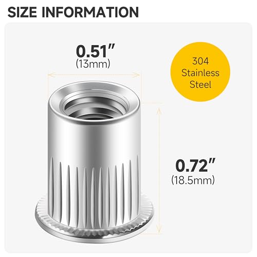 Mywish 120Pcs SAE 6#32 8#32 10#24 10#32 5/16-18 3/8-16 1/2-13 1/4-20 Hex Lock Nuts Sets & 50Pcs 3/8 Rivet Nuts, 304 Stainless Steel Flat Head RIV Nuts, 3/8-16 Nut Threaded Inserts Rivnuts