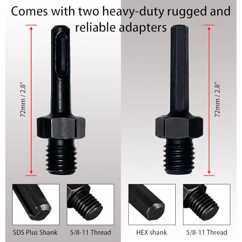 Core Drill Bits 2 1/4 inch Diameter 10in/254mm Drilling Depth Concrete Laser-Welded for Concrete with Rebar Brick Block Masonry Two 5/8-11" Thread Adapters 2 1/4 inch | 57mm