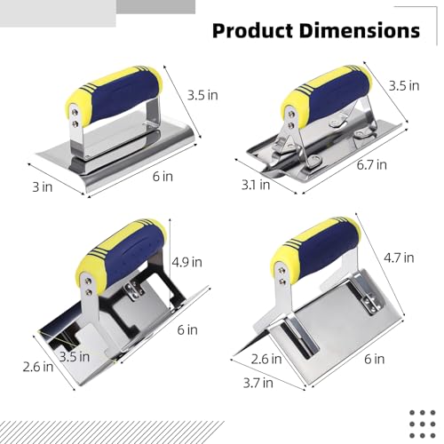 4 PCS Stainless Steel Concrete Tool Set, Includes Groover, Edger, Inside & Outside Corner Trowels, Anti-Rust Metal with Non-Slip Handle, Cement, Mortar, Plaster, Masonry Corner Finishing Work