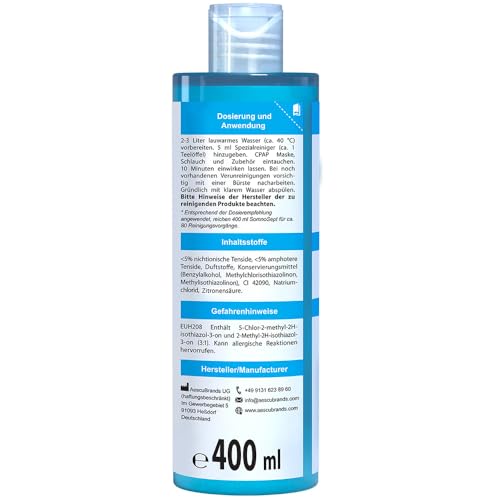 CPAP Cleaner 400ml - Gentle Care for CPAP Masks, Hoses and Accessories, Silicone Cleaner 400 ml (Pack of 1)