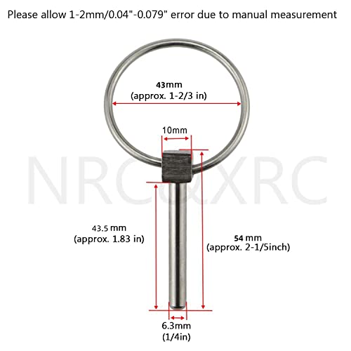Stainless Steel 316 Lynch pins Linch Pin Dia 6.1mm(1/4In) x L 43.5mm(1-2/3in) with Ring 4 Pack 4 PCS
