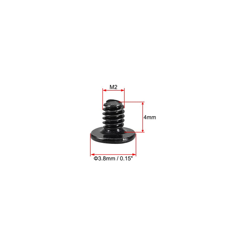 uxcell M2x4mm Phillips Screw Fastener Black 3.8mm Dia Screw Head for Laptop PC TV Fan Switch 200pcs