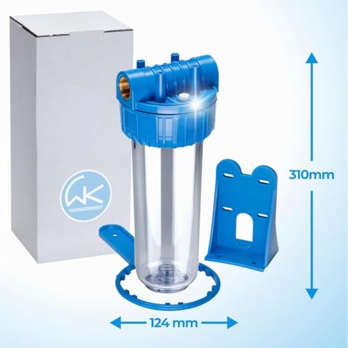 WK 10 Inch Complete Vacuum Container Water Filtration Kit | Includes mounting bracket, key for opening included, for mounting Filtro 10" attacchi 3/4" Container with holder and key