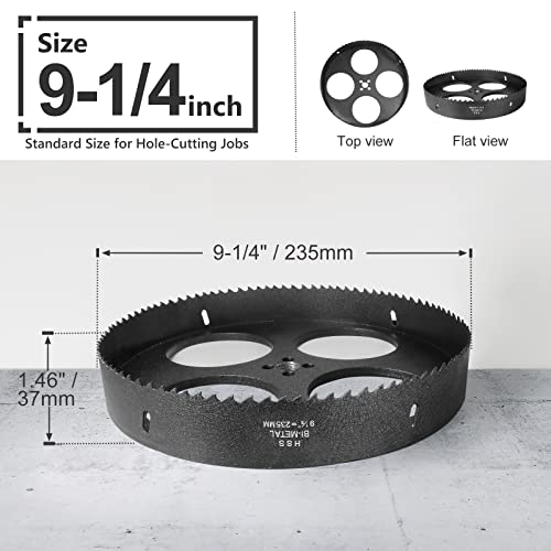 9-1/4 Inch Hole Saw with 1/2" Hex Shank Quick Change Arbor, JTemgle Bi-Metal Hole Saw Heavy Duty Hole Cutting Tool for Cornhole Boards, Recessed Lights, Wood, Plastic, Drywall & Soft Metal 9-1/4"
