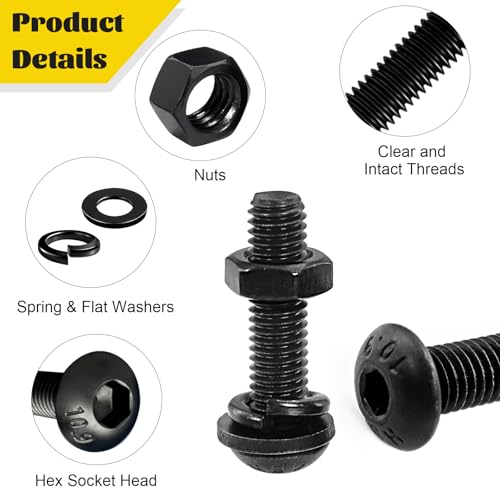 225PCS Metric M4 M5 M6 Machine Screws Assortment Kit & 2200PCS M2 M3 M4 M5 Hex Socket Button Head Bolts Assortment Kit, Black Zinc Plated