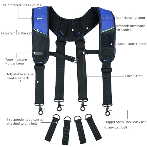 KUNN Pro Tool Belt Suspenders Padded & Small Tool Pouch with Belt Clip