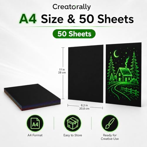 Scratch Art Paper, Fluorescent Scratch Off Sheets for Laser Engraving