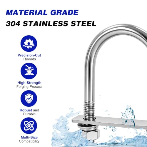 4 Pcs M10 U Bolts Kit, 2 Inch Wide u-Bolts 304 Stainless Steel U-Bolts with Plates and Washers, Heavy Duty U Bolt Marine Grade M10 x 50mm W x 115mm L Trailer Axle Clamp M10x50mmx115mm 4