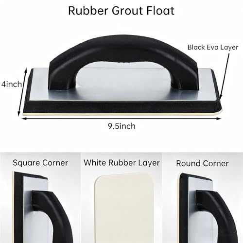 Square Notched Tile Trowel Set, with Rubber Grout Float and Grout Sponge Trowel and Float Set