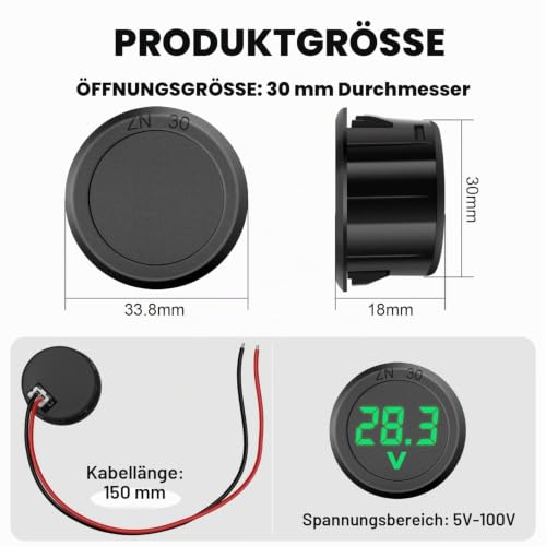 GTIWUNG 6 Pieces Digital Voltmeter DC 4-100 V, Wires Voltmeter 3-Digit LED Display, Voltage Display for Car/Motorcycle/Truck/Boat (Blue & Green) 6 x digital voltmeter DC 4-100 V, blue and green