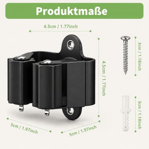 3-H 12x Broom Holder Wall, Garden Tool Holder Set Made of Stainless Steel (Black) | Broom Holder Wall Mount for Broom Garden Tools Shovel Mop Device Holder for Home Garden Garage Powder Coated 12pc Black