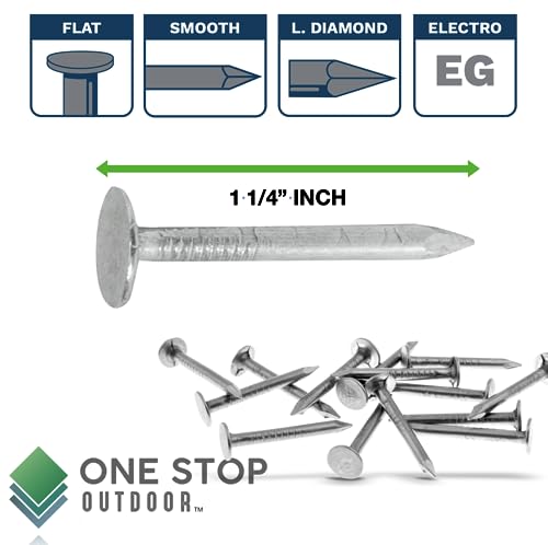 (500 Pack) 1-1/4-Inch Galvanized Roofing Nails Professional Grade - Used to fasten roofing felt, asphalt singles & insulation board (500) 500