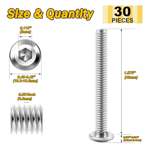 Mywish 30Pcs M5 x 40mm & M6 x 30mm 50Pcs Flat Head Hex Socket Cap Screws Bolts, 304 Stainless Steel Furniture Bolts Full Thread & Hex Spanner