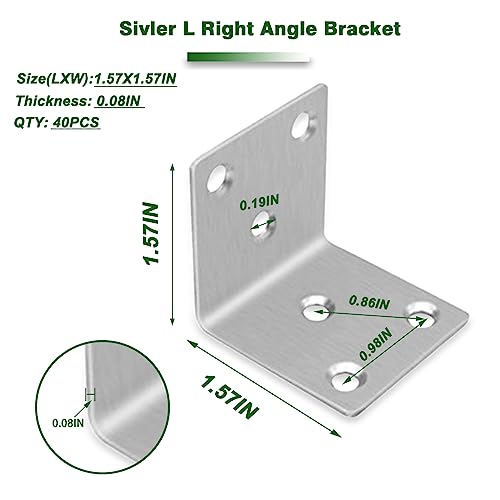 40PCS L Brackets 1.5X1.5X0.08IN 304 Stainless Steel Corner Braces 1.57X1.57X0.08IN