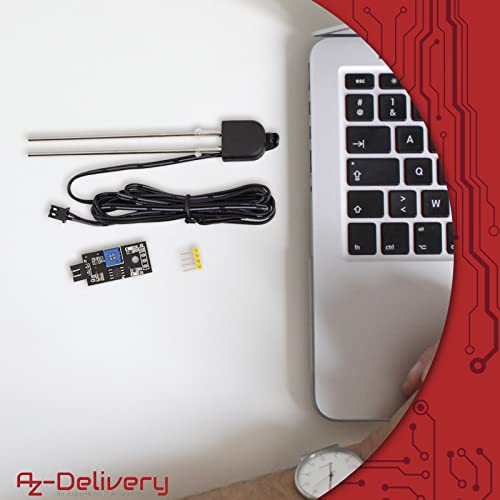 AZDelivery Soil Moisture Sensor, Moisture Detector and Plant Moisture Meter with Corrosion Resistant Probe for Automatic Watering System Compatible with Arduino and Raspbery Pi 1