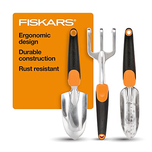 Fiskars 384490-1002 Garden Scratch Tool Set with Shovel, Hand Rake and Spade for Weed Removal, Digging, Gardening, Black/Orange & 79436997J Softgrip Bypass Pruner, Black/Orange Small Tool Set + Bypass Pruner Standard Packaging