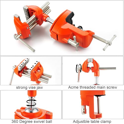 MAXMAN Clamp Bench Vise, 360° Cast Steel Swivel Base, Woodworking for DIY Orange