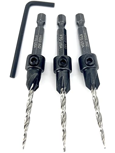 FTG USA Countersink Drill Bit Set 6 Pc #6#8 Tapered Bit Quick Change Tool Kit