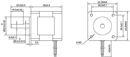 STEPPERONLINE Nema 14 Stepper Motor 1.8 deg 14Ncm 0.4A 4-lead 35x35x26mm for DIY 3D Printer Extruder