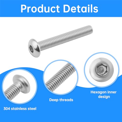 880pcs Metric Bolts and Nuts Assortment Kit - 304 Stainless Steel Hex Socket Cap Screws Set, Include M3 M4 M5 M6 Screws, Nuts & Washers, 4 Hex Wrenches andTweezers