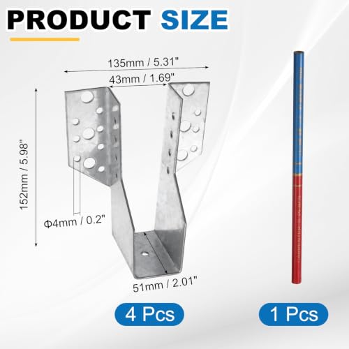 uxcell 4 Pcs Joist Hanger, 2"x6" Galvanized Steel Double Shear Face Mount Joist Hanger Brackets for Rafter, Wood Construction, Connector for Roof, Deck, Ceiling Joists, 1.69" Inner Width