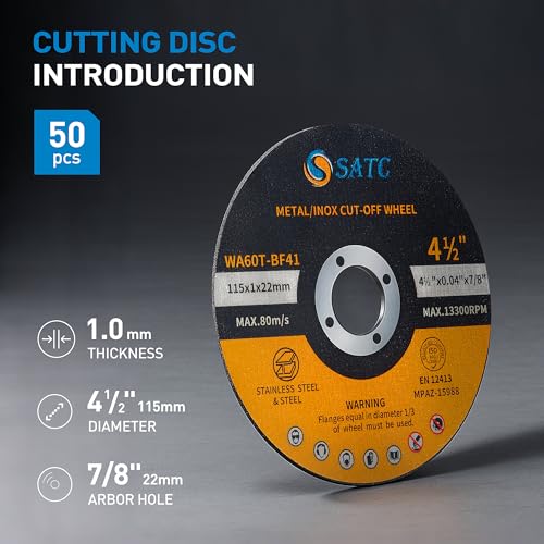 S SATC 4 1/2 Cut Off Wheel 50 PCS Cutting Wheels Angle Grinder Cutting Disc Ultra Thin Metal & Stainless Steel 4.5"x.040"x7/8"