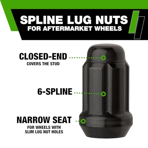 DPAccessories Black M12x1.50 Lug Nuts for Aftermarket Wheels - Closed End Spline Tuner - 34mm (1.35") Tall - Set of 27 - D5246P-2308/27 27 Lug Nuts & 1 Tool for Aftermarket Wheels
