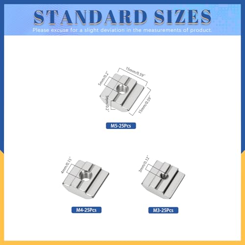 Glarks 75pcs M3/M4/M5 30 Series T-Slot Nut Kit, Carbon Steel T Slot Sliding Nuts, Metric Thread Slide in T-Nut, Hammer Head T Nut, European Standard Slide Nuts for 3030 Aluminum Profile