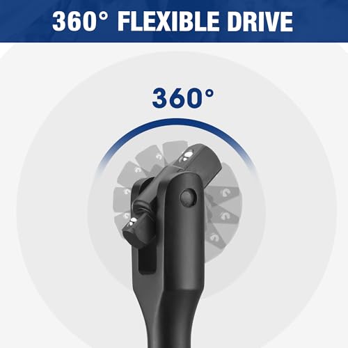 WORKPRO 24-inch Dual Drive Breaker Bar, 3/8" & 1/2" Drive, 360° Flex Head 24" × Dual Drive 3/8"+1/2" Black