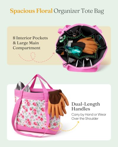 Grenebo Gardening Tools 10-Piece Garden Tool Set with Floral Organizer Bag