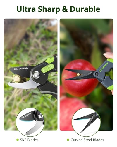 8.5" Bypass Garden Clippers & 6.5" Curved Gardening Shears and 6.5" Pruning Shears(2pcs Curved) SK5 Blade Set