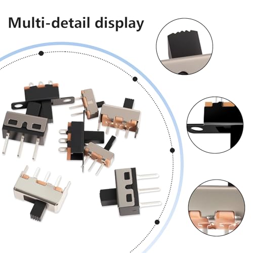 VEXUNGA Slide Switch Mini Set Vertical Slide Switch 3-Pin 2 Position Built-in Switch On/Off 1P2T SPDT Soldering Vertical Panel Switch Mini Switch Set (80 Pieces)