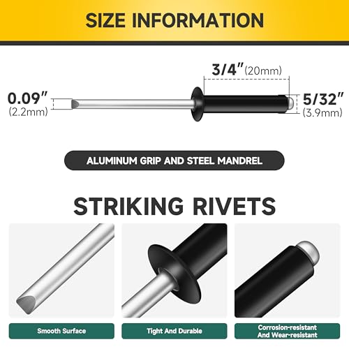 Mywish 100Pcs 1/4-20 Nut, T Nuts 4-Jaw Tee Nuts for Bolts and Stem Caster Wheels & (250Pcs) 5/32" x 3/4" Black Blind Pop Rivets Aluminum Grip and Steel Mandrel Blind Rivets