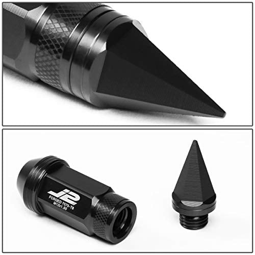 J2 Engineering LN-T7-022-15-BK 7075 Aluminum Black M12X1.5 20Pcs L: 80mm Spiky Cap Lug Nut w/Adapter