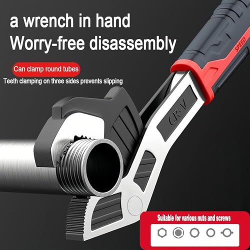 Self Adjusting Pipe Wrench, 6” 8” 10” 12" Pipe Wrench Set, Plumbers Wrench with Self Tightening Function for 9/32" to 1-11/16" (7-43mm) Pipe Fittings, Standard Nuts and Irregular Nut 6+8+10+12 Inches