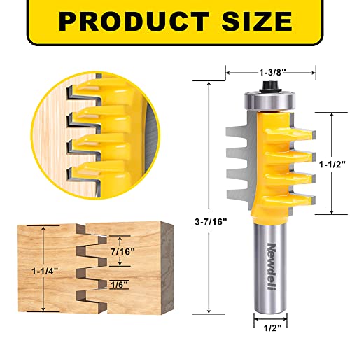 Newdeli 1/2 Inch Shank Tongue and Groove Router Bit Set & Reversible Finger Joint Router Bit - 3pcs Carbide Joinery Wood Milling Cutter for DIY Door Table Cabinet Shelve Furniture